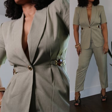 80s Working Girl Suit |.Vintage Cream Beige Suit | Minimalist Suit | 80s Minimalist Jumpsuit | Size 8 Medium 