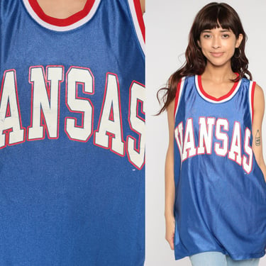 Kansas Basketball Jersey Y2k Jayhawks Tank Top NCAA University Sports Shirt Athletic Shirt Retro Vintage 00s Blue Sleeveless Mens Large 