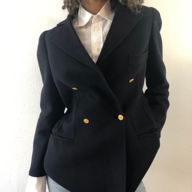 Vintage Mila Schon Due Navy Wool Jacket With Ben Silver 24 Kt Gold Plated Buttons 