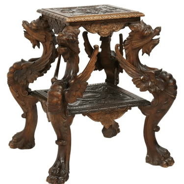 Antique Table, Side, Renaissance Revival Carved Griffin, Shield Design, 1800's!