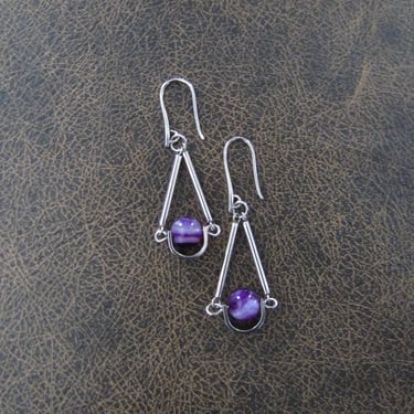 Simple pendulum earrings, purple agate 