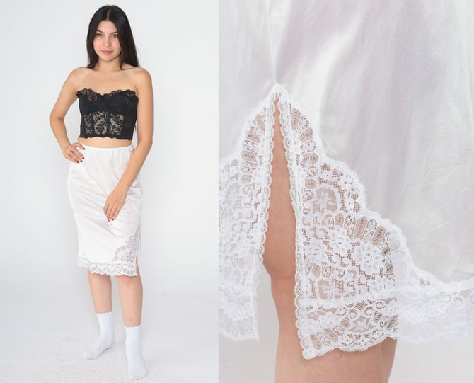 Vintage 70s 80s Vassarette Lacy Open Slit Straight Semi-a-line Silky Nylon  Half-slip Skirt Undergarment Retro Read Description Glam Garb 