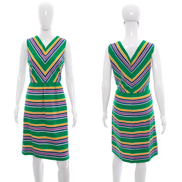 1960's Rona Green Striped Day Dress Size M/L