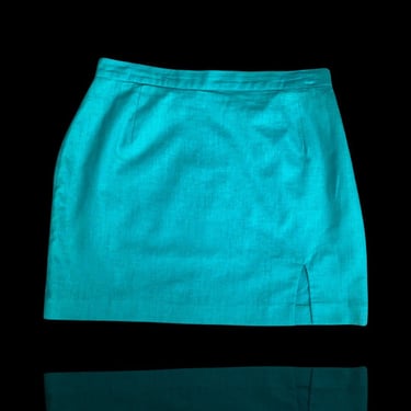 Vintage Split Hem Bright Green Tailored Split Front Mini Skirt | Linen Mini Skirt | Women’s Skirts (30”) 