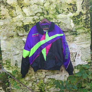 Vintage 1990's Arctic Cat Neon Snowmobile Jacket Coat / XL / Racing Insulated 