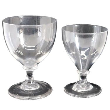Two Antique English Georgian Clear Glass Rummer Drinking Glasses 19th century 
