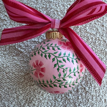 Hand Painted, Ceramic, Christmas Ornament, Flowers, Pink 