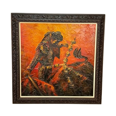 Tableau vintage MCM en velours noir, torero matador du Mexique, cadre signé #2 - France