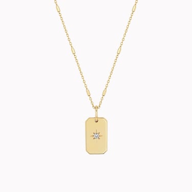 Star Set Diamond Squared Edge Dog Tag Necklace