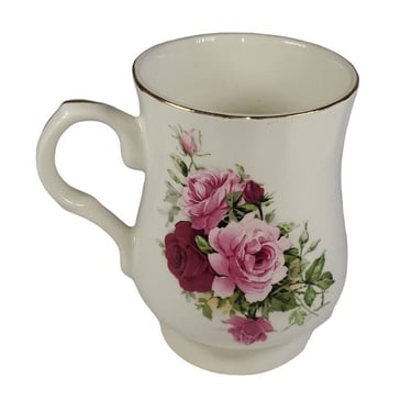 Antique Old Olde Staffordshire Pottery Coffee Tea Mug Cup Handled Pink Red Roses 