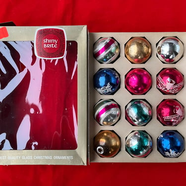 shiny brite ornaments vintage mercury glass Christmas balls one dozen 