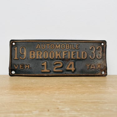 Vintage Mini License Plate 1933 Brookfield Illinois Vehicle Tax Automobile License Plate 