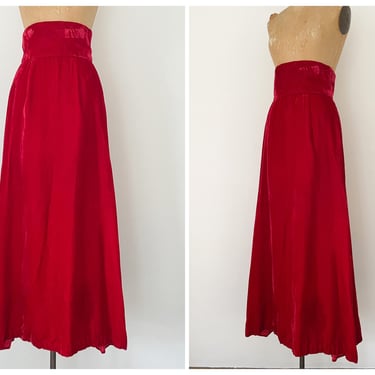 Vintage ‘60s red velvet maxi skirt, rayon velvet | floor length velvet skirt, S 
