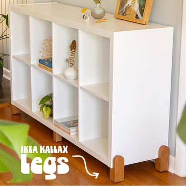 Solid Wood Legs for IKEA Kallax, set of 4 – walnut, white oak, ebonized, mid century modern furniture upgrade, includes Installation Kit 