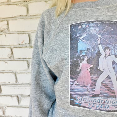 Saturday Night Fever 1977 Sweatshirt // vintage 70s tee t-shirt 1970's t shirt dress sweater grey 1970s 70's disco // S/M 