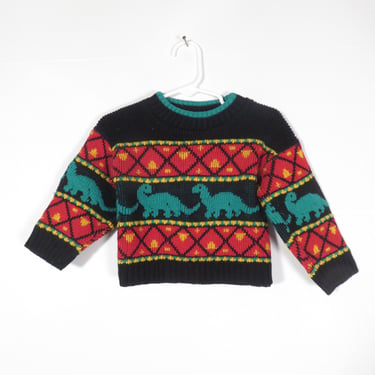 Vintage 80s Kids Dinosaur Sweater Size 12-18M 