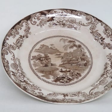 Transferware Ceramic Brown and Beige Asian Style Floral Design Plate 3726B