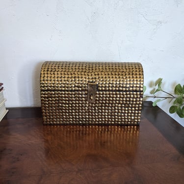 Vintage Hollywood Regency Brass Gold Treasure Box Storage Box 