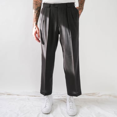 Vintage 80s MANI Giorgio Armani Charcoal Gray Crosshatch Cuffed Slacks w/ Shadow Rust Pinstripe | Made in Italy | 1980s Designer Mens Pants 