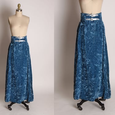 1960s Crushed Blue Velvet A Line Ankle Length Skirt with Matching Belt -XXS 