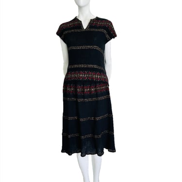 Vintage Greek Black Pleated Cotton Gauze Skirt &amp; Top Set