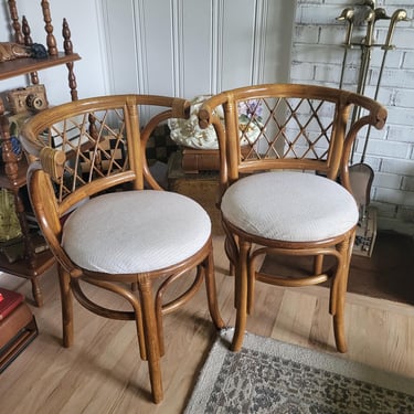 Pair of Vintage Bamboo Rattan Bistro Chairs 