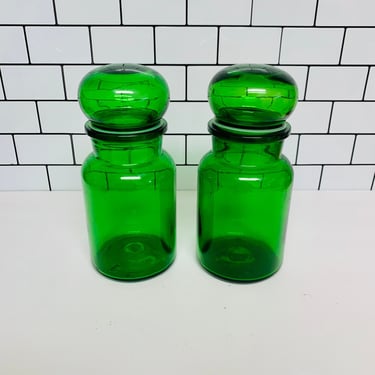 Vintage Glass Apothecary Jars, Brown Glass, Green Glass, Belgian Glass Jars, 1970s Glass Jars 