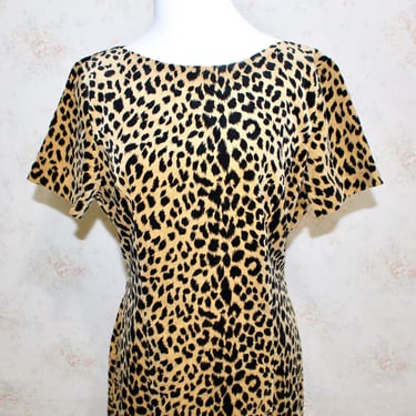 Vintage 80s Leopard Dress, 1980s Velvet Dress, Pin Up Dress, Party Dress, Animal Print, Rockabilly 