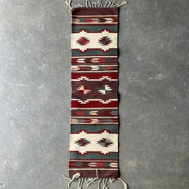 Vintage Wool Chimayo Rug Runner Southwestern New Mexico Textile 57”x16” 