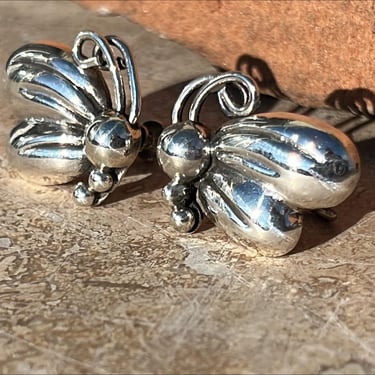 Victoria ~ Ana Nunez Brilanti Vintage Mexico Sterling Silver Butterfly Screw Back Earrings c. 1950s 