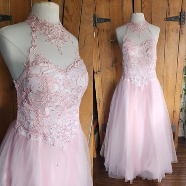 Y2K Era Pink Princess Dress Tulle Lace Embroidery Corset Lace Back Barbie 