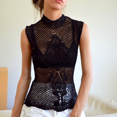 black crochet stretch beaded and sequin top 