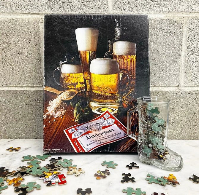 Vintage Puzzle Retro 1980s AHHH! + Budweiser Beer + Booze + Springbok + Over 500 Pieces + 18X23 + Jigsaw Puzzle + Game 