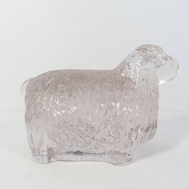 Vintage Pukeberg Swedish Glass Sheep Paperweight - Glass Paperweight Figurine 