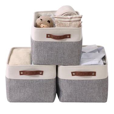 Storage Bins (Grey and White, Large - 3 Pack)
