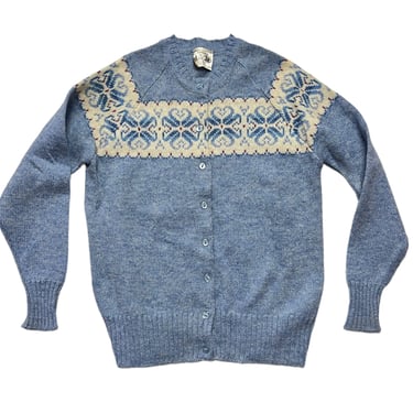 Vintage Women's SCOTTISH Shetland Wool Cardigan ~ size 38 ~ Fair Isle / Snowflake Sweater ~ Made in Scotland ~ Edinburgh 
