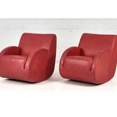 Pair Vladimir Kagan Leather Rocking Chairs, 1980