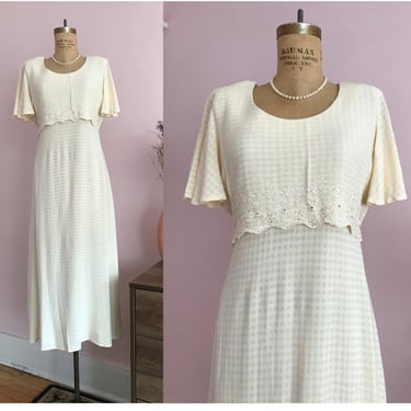 1990's Size 8/10 Buttercream Gingham Midi Dress 