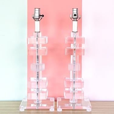 Pair of Lucite Stacked Lamps