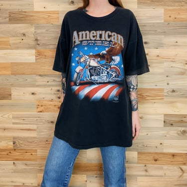 Harley Davidson 3D Emblem American Steel Motorcycle 1993 Tee Shirt 