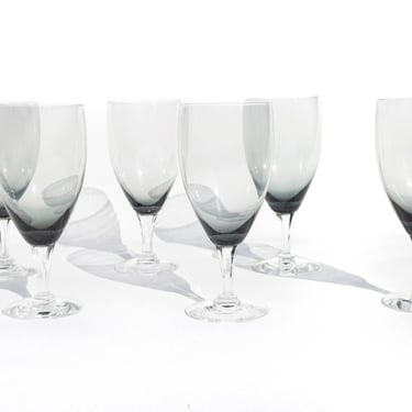 Vintage Set of 6 Fostoria Debutante Gray Glasses, Wine Glasses, Water Goblets, Vintage Glassware 
