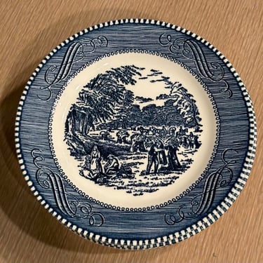 CURRIER &amp; IVES BLUE AND WHITE SMALL PLATES - SET OF 7 | 6.25&quot; DIAMETER