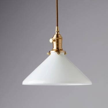 White Glass Cone Shade - Pendant Lighting - Kitchen Light Fixture - Milk Glass 