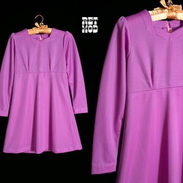 Pretty Purple Vintage 60s 70s Dolly Dress with Long Sleeves 