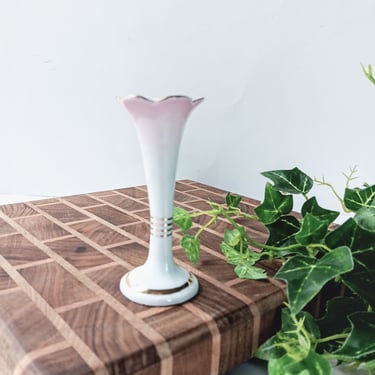 Vintage Mini Pink and White Czechoslovakia Pottery Bud Vase Weed Pot/ Gold Accents/ 1919- 1939/ Shelf Decor/Victorian Country Cottage Core 
