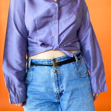 1990s Purple Iridescent Button-Down Top, sz. L