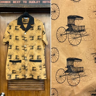 Vintage 1950’s Antique Car Print PJ Cabana Style Rockabilly Shirt, 50’s Shirt, Vintage Pajama Shirt, Vintage Rockabilly, Vintage Clothing 
