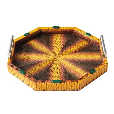 Lobel Originals Octagonal Tray in Multicolor Python with Malachite Accents  - New