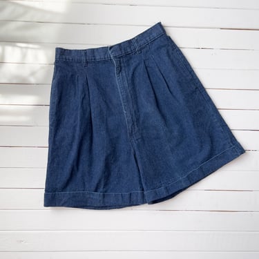 high waisted shorts 80s 90s vintage dark wash pleated jean shorts 