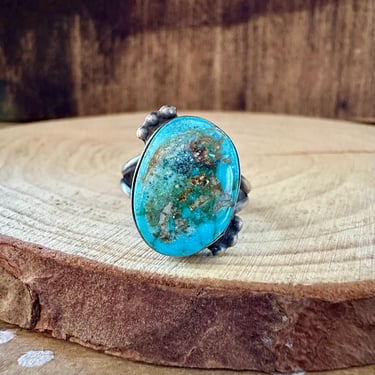 TURQUOISE DROPLET S. Cooke Sterling Silver & Turquoise Ring | Native American, Southwestern Jewelry | Navajo Made | Size 8 